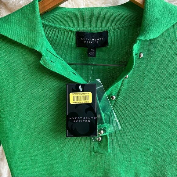 Green Cardigan Pull Over Sweater Quarter sleeve fitted green sweater, size XS - Picture 2 of 3